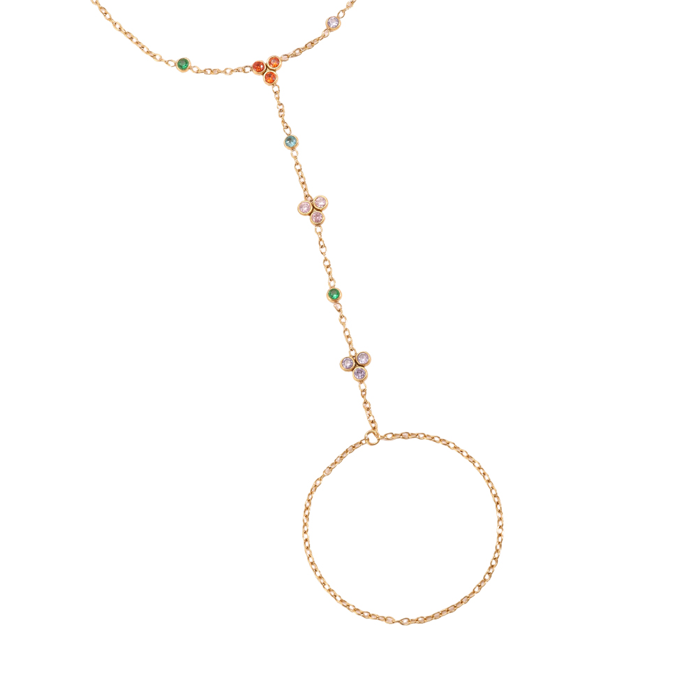 16.5cm Many small colourful round zirconia hand chain stainless steel bracelet    