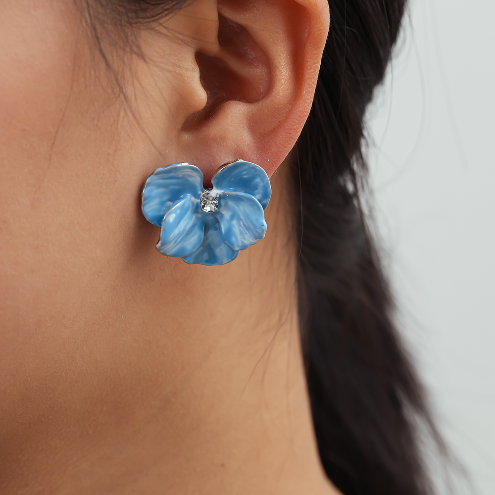 25mm enamel iron flowers stainless steel earrings