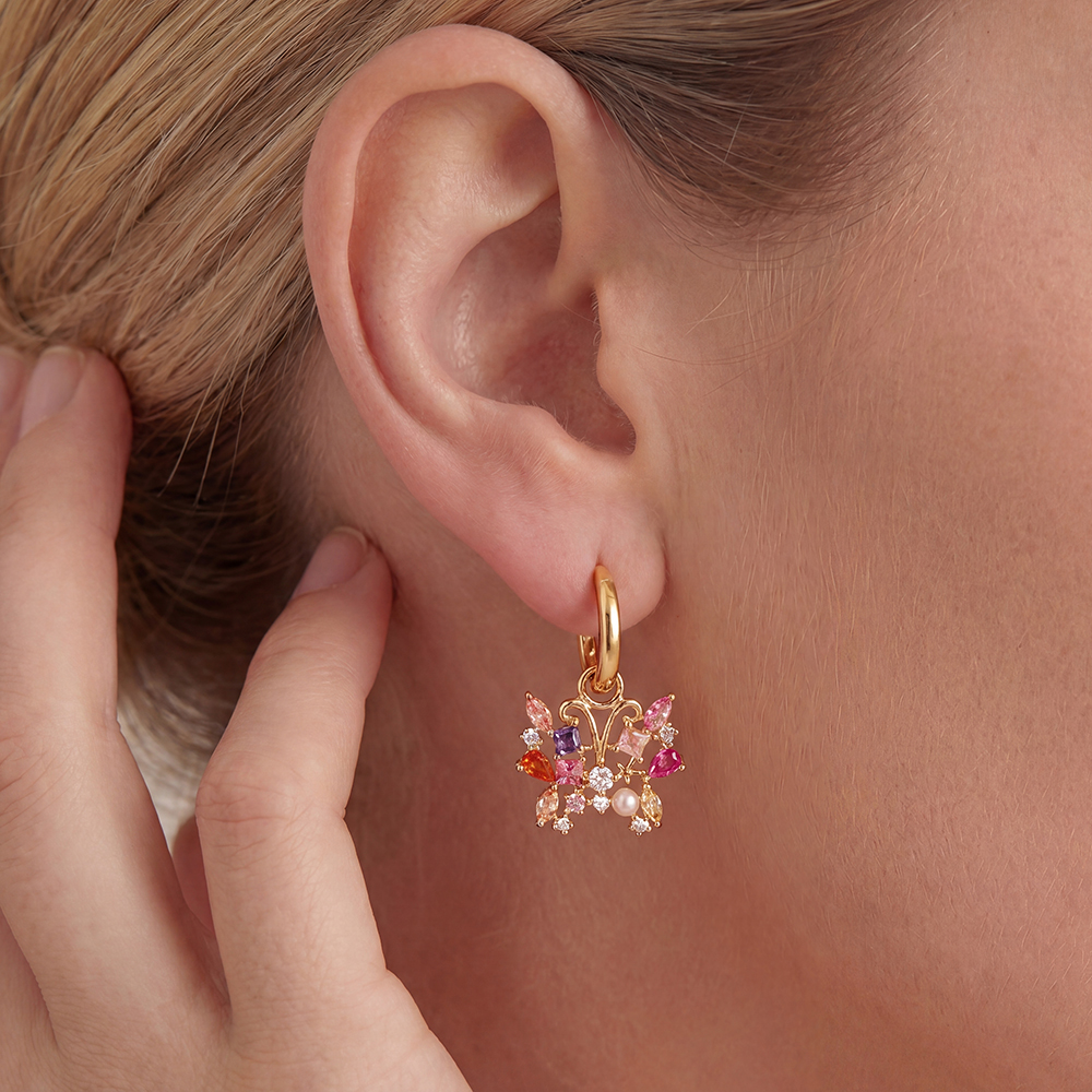 Gold-plated earrings 23mm zirconia butterfly  