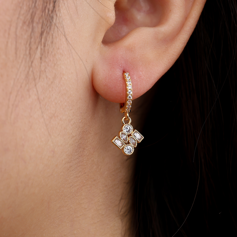 2.5cm Combined Cubes Diamond Gold-plated Earrings