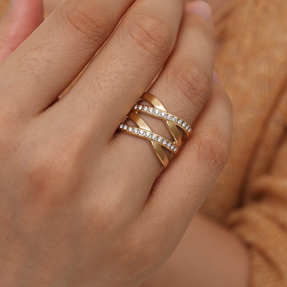 Double X Diamond stainless steel ring   