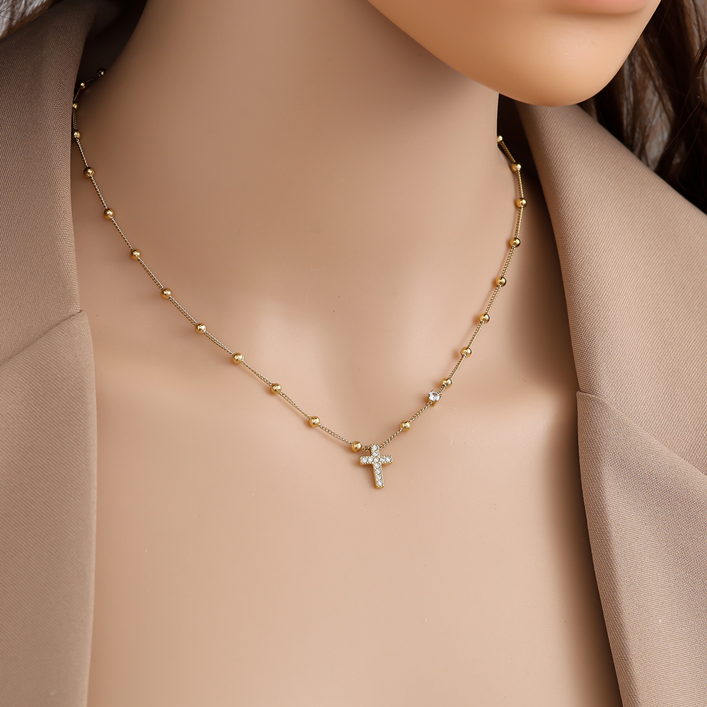 40cm Diamond Cross And Dots stainless steel necklace  