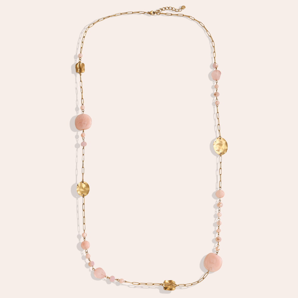 101cm crystal plate and gold plate stainless steel necklace      