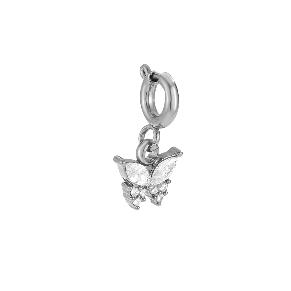 16mm zirconia butterfly with spring clasp stainless steel pendant