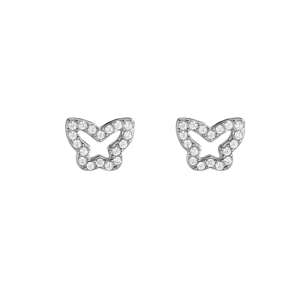 9mm zirconia butterfly stainless steel earrings    