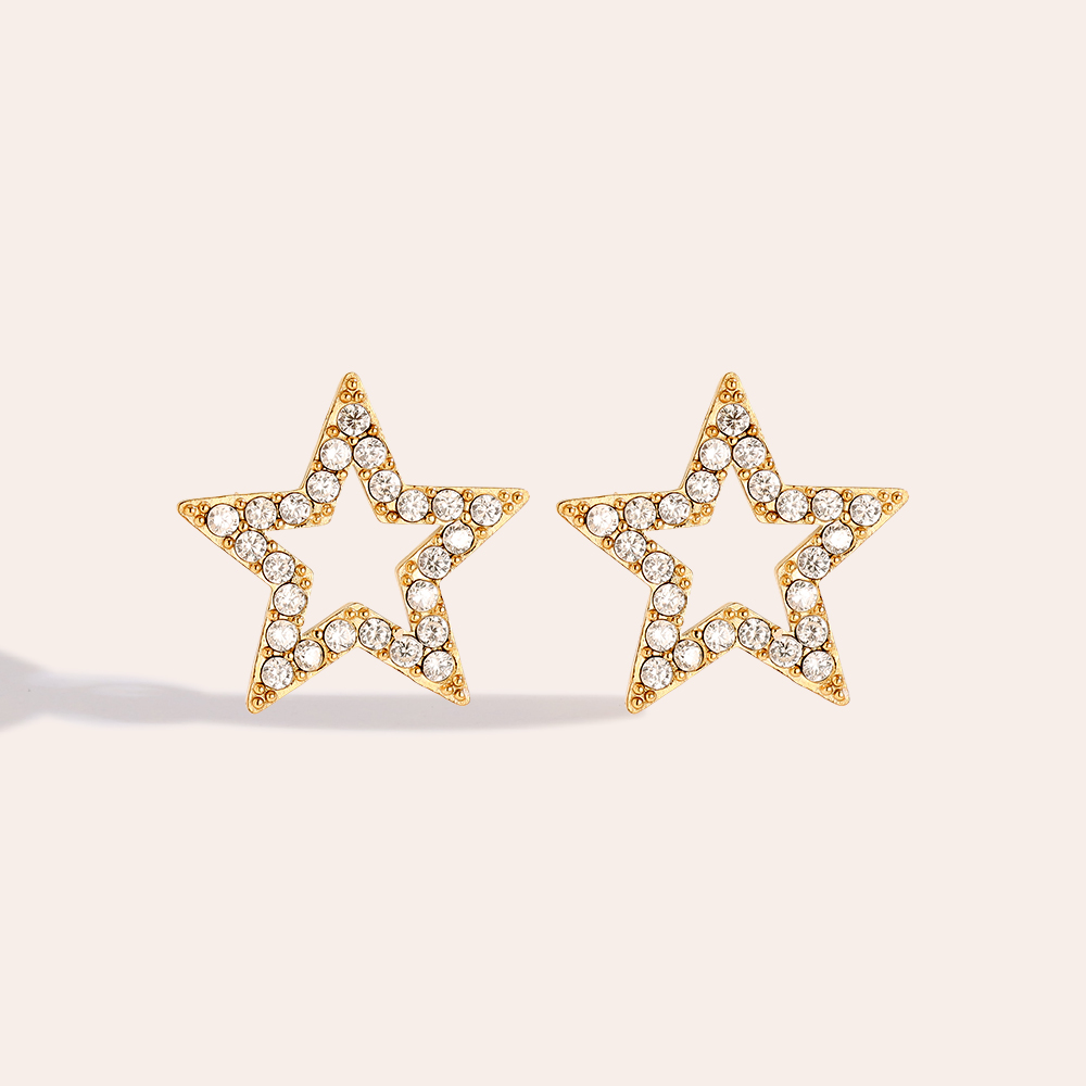 1.1cm Three Diamond Star Stainless Steel Earrings    
