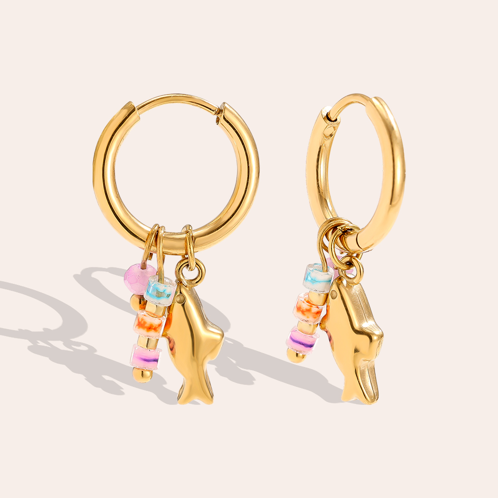 2.6cm dolphin and small pearl stainless steel earrings   