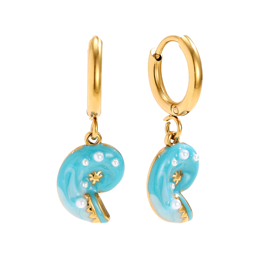 0.9*2.5cm blue scroll stainless steel earrings   