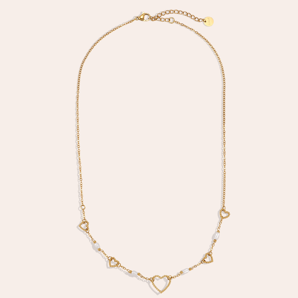 Stainless steel necklace, 42cm, with a pearl and a heart