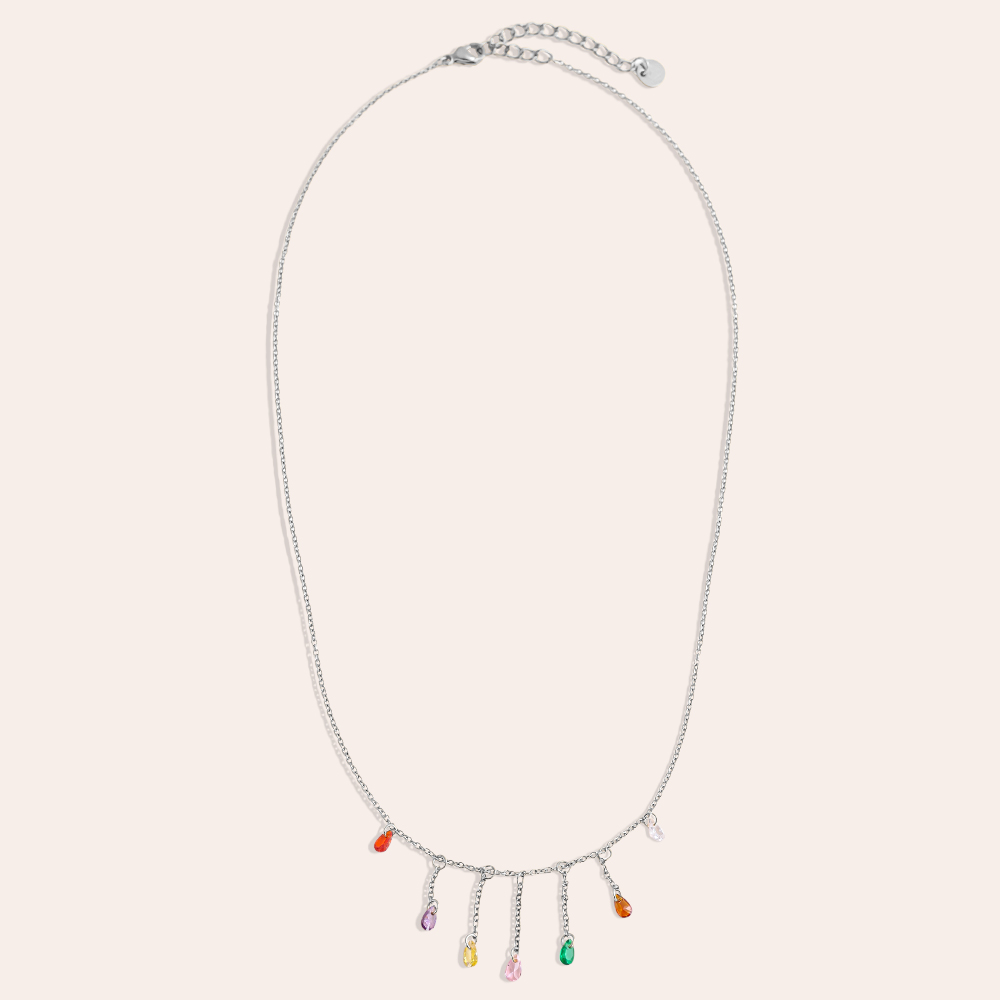 40cm colourful zirconia drop stainless steel necklace 
