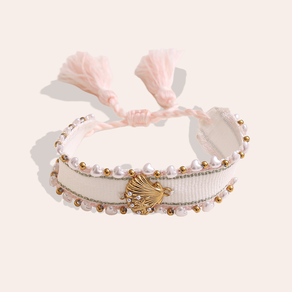 Shell on a polyester bag Stainless steel bracelet