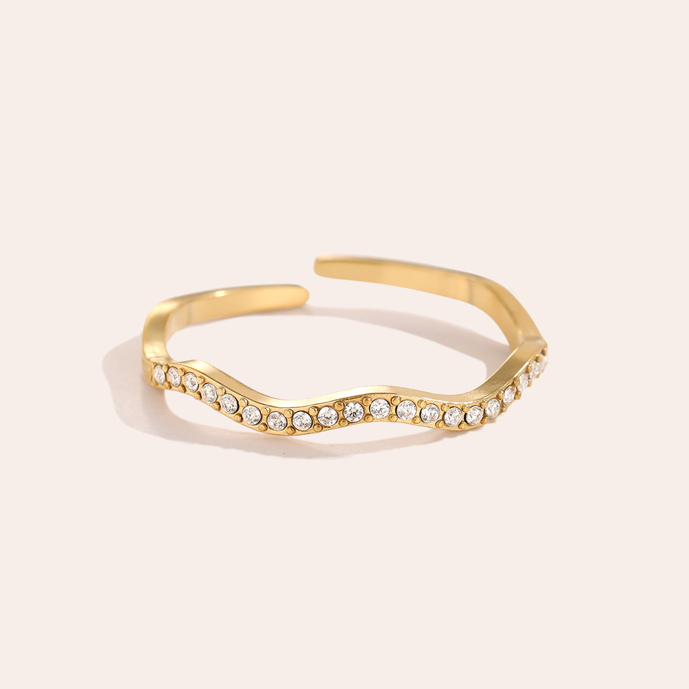 Adjustable wave zirconia stainless steel ring