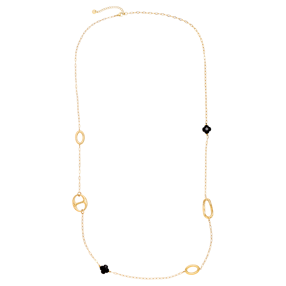 92cm Cycle And Black Lucky Flower Stainless Steel Necklace   