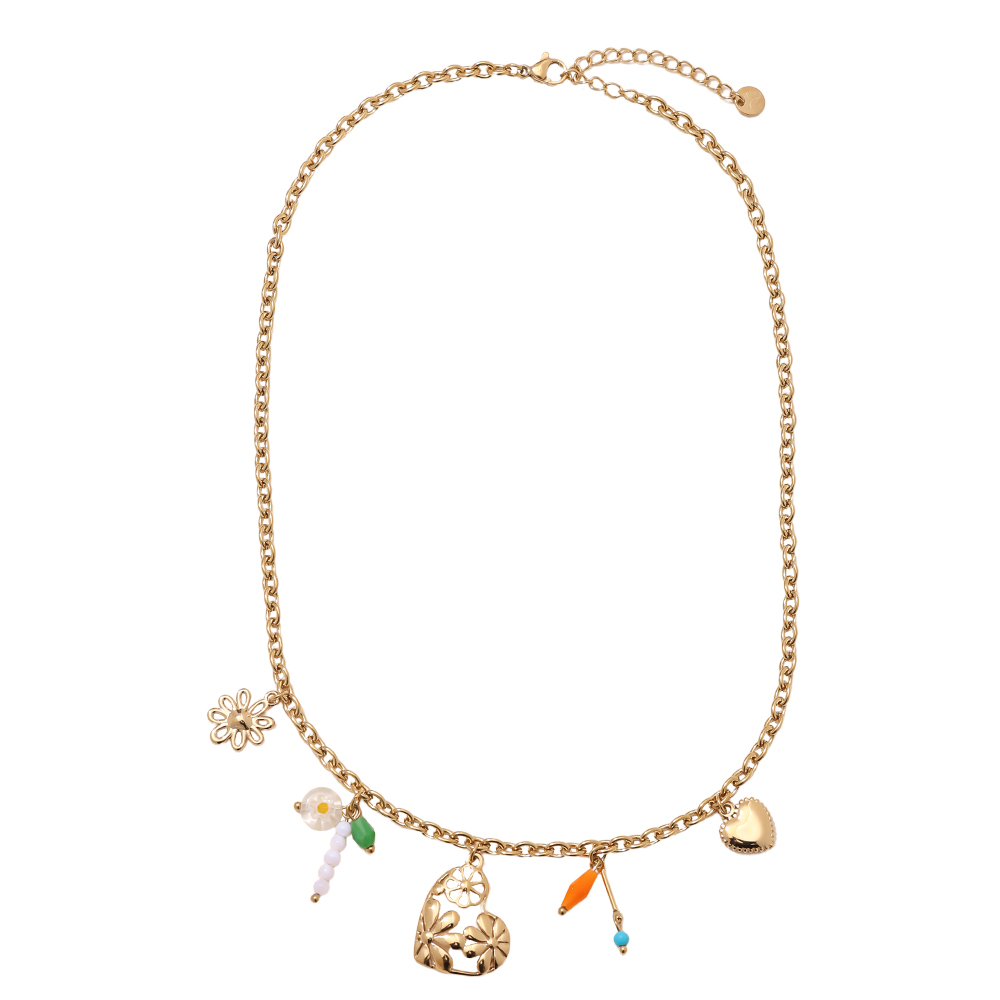 40cm heart and small pendant stainless steel necklace     