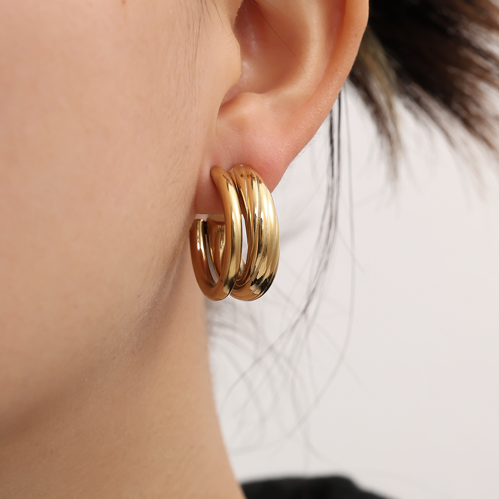 2cm Two Layer Half Hoop Stainless Steel Earrings        