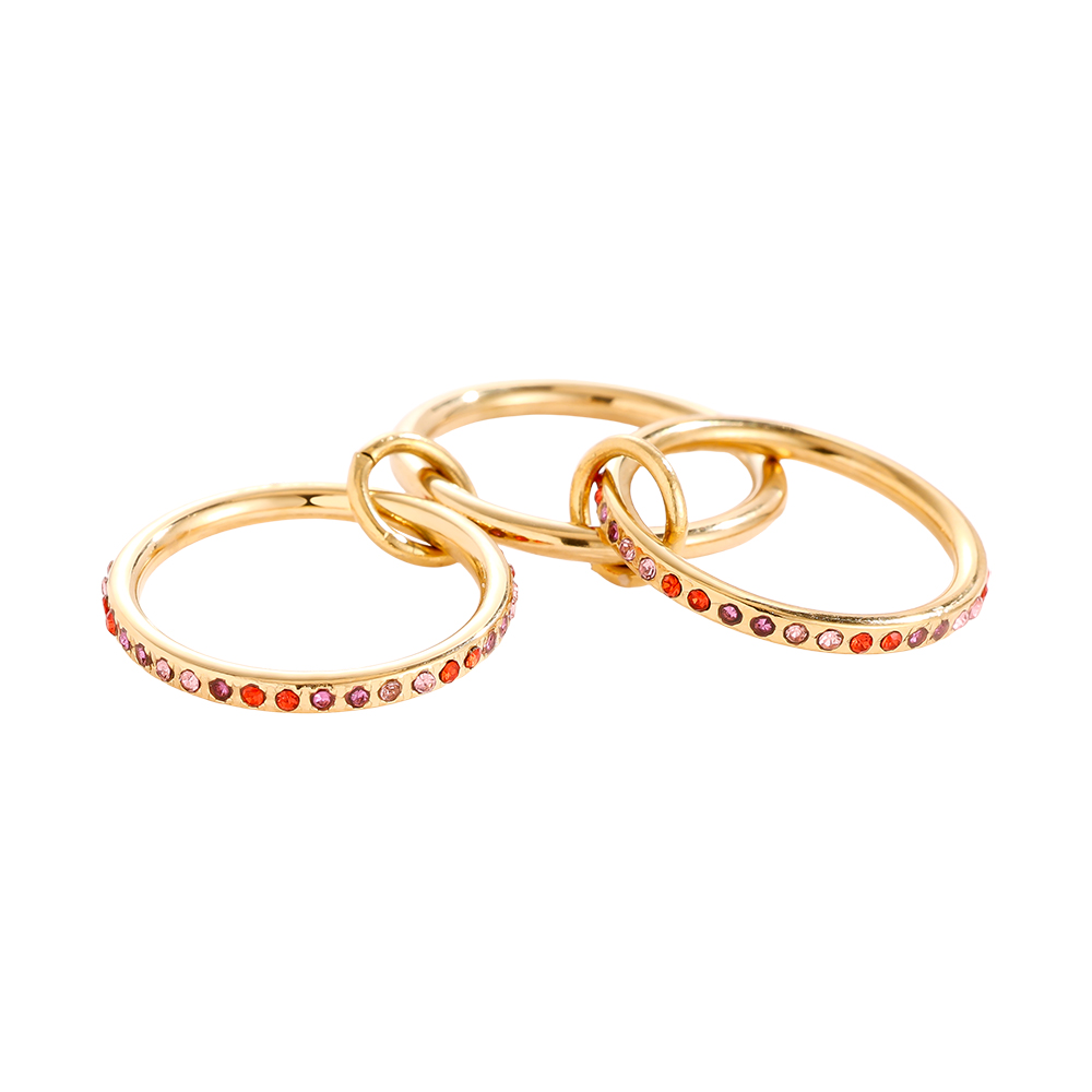 Three Layer Pink Colour Gradient Diamond Stainless Steel Ring    