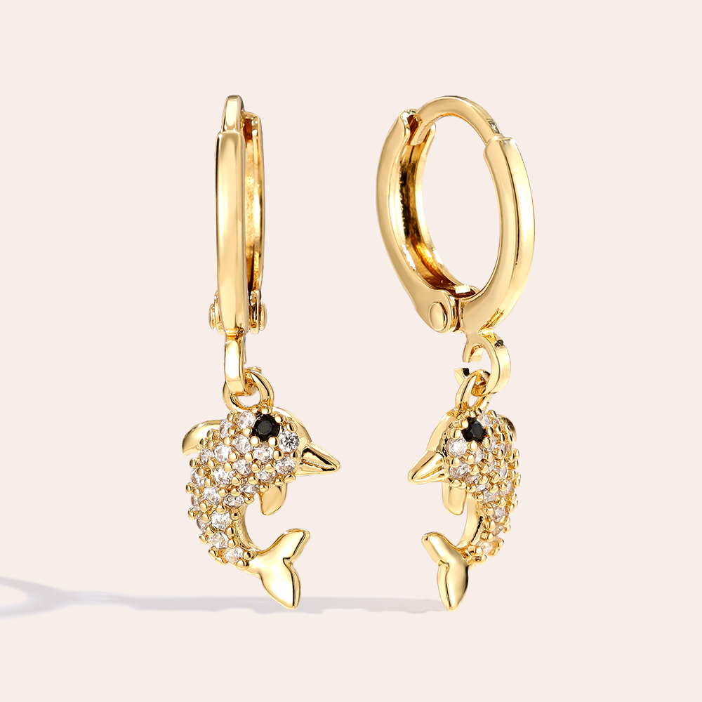 25mm Cute Dolphin Diamond Gold Plated Earrings