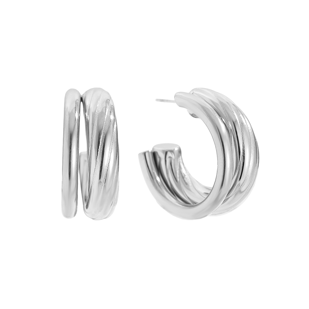 2cm Two Layer Half Hoop Stainless Steel Earrings        