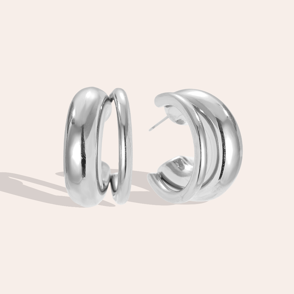 26mm Two Layer Half Hoop Stainless Steel Earrings     