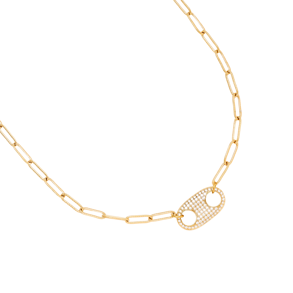 44cm Diamond Pig Nose With Charms Stainless Steel Necklace   