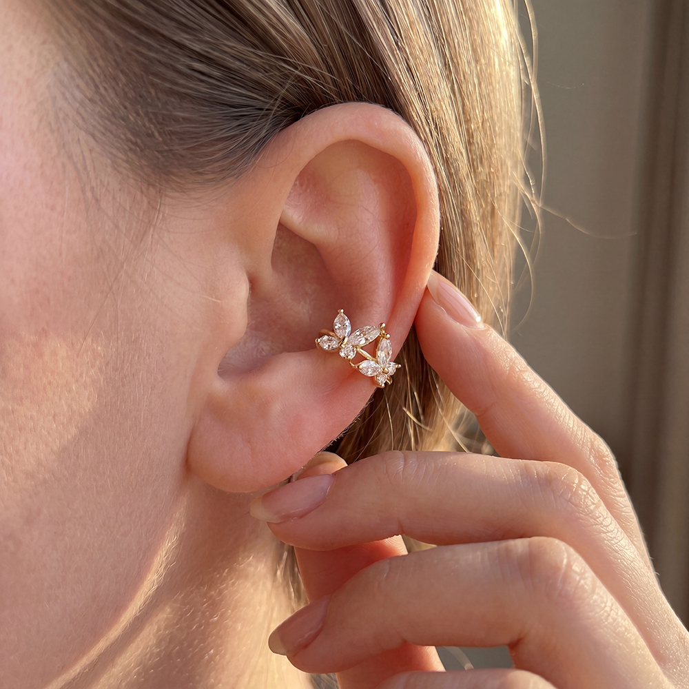 Gold-plated ear cuffs 15mm zirconia butterfly