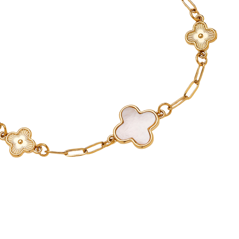 17cm mother-of-pearl four-leaf clover flower stainless steel bracelet  