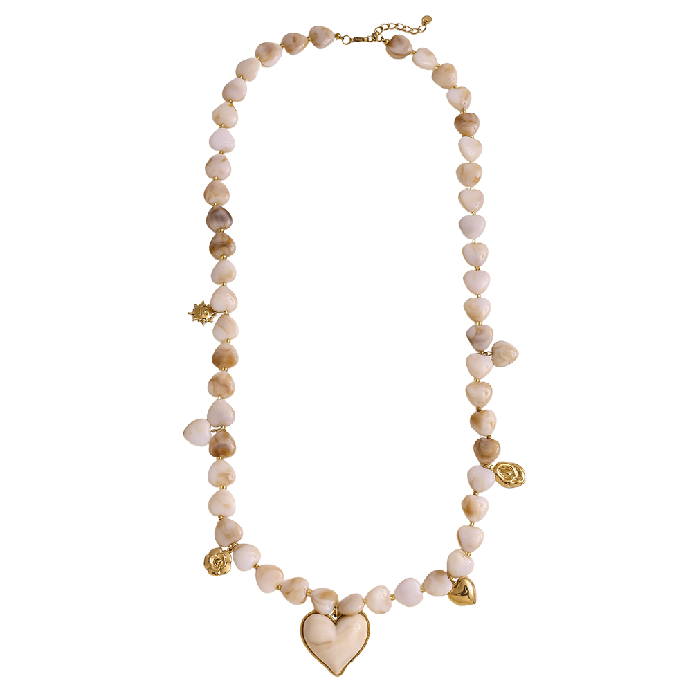 87cm small resin hearts and pendants stainless steel necklace     