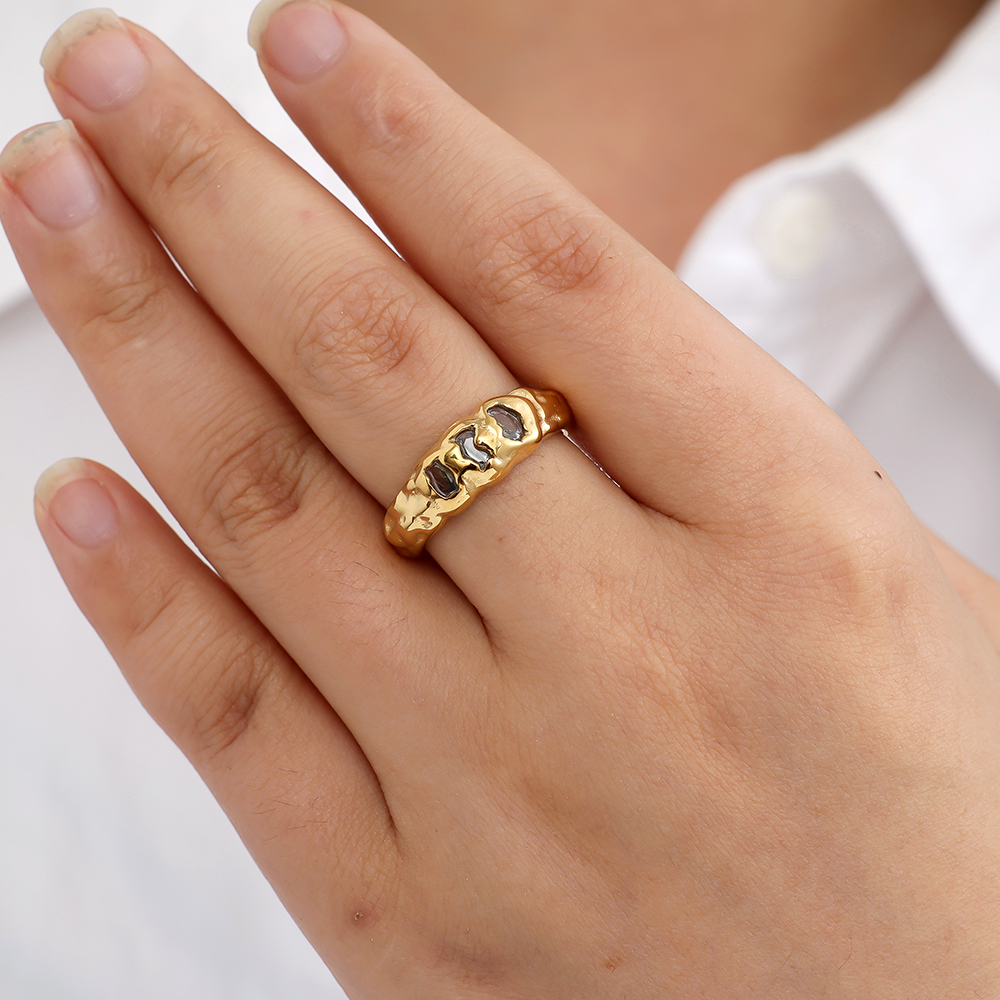 Three Diamonds stainless steel ring    