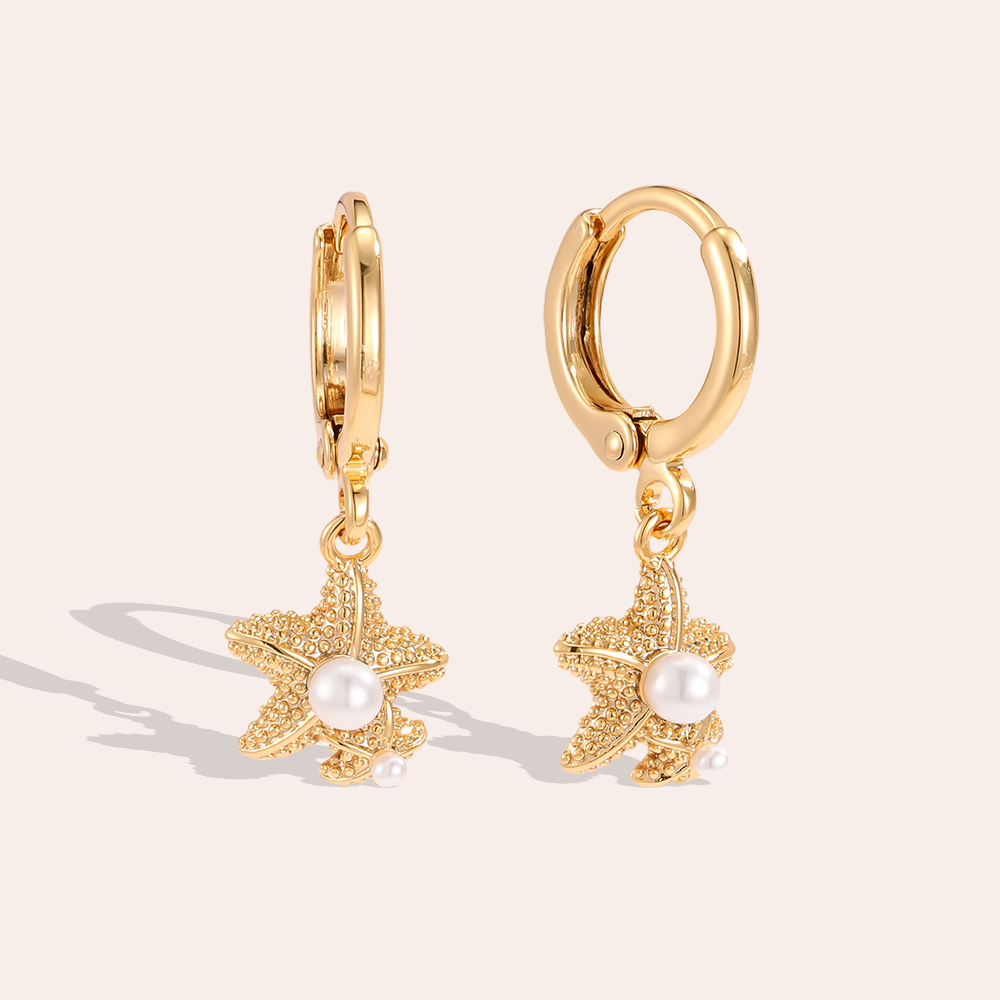 25mm pearls and starfish gold-plated earrings    