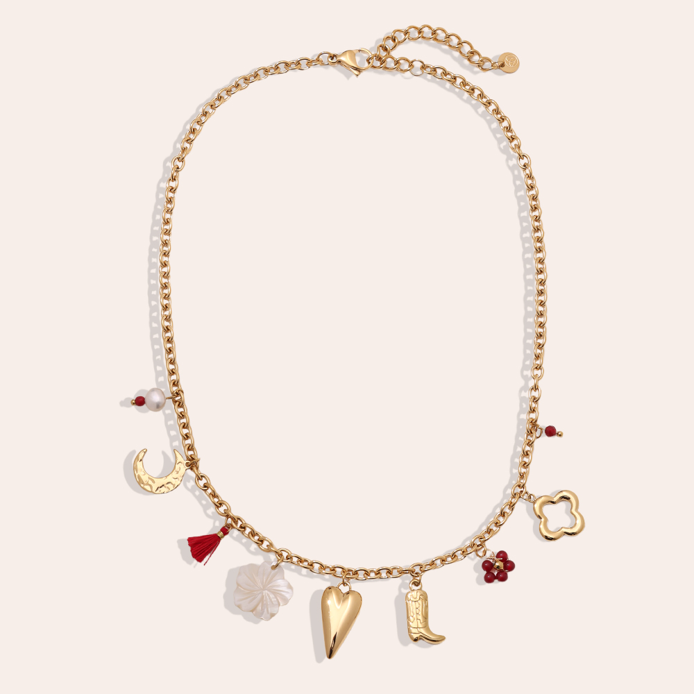 41cm heart boot flower and moon stainless steel necklace