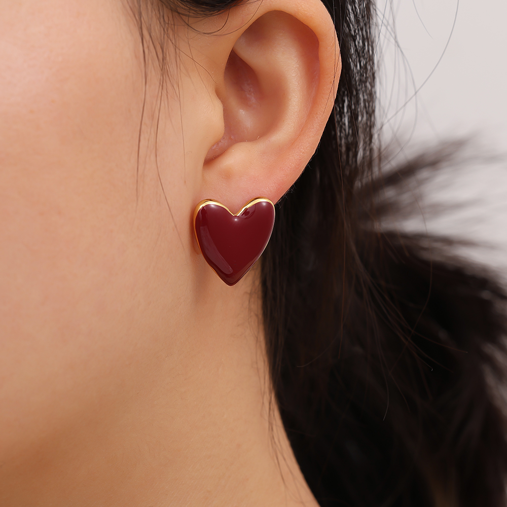 1.8*1.9cm Red Heart Stainless Steel Earrings      