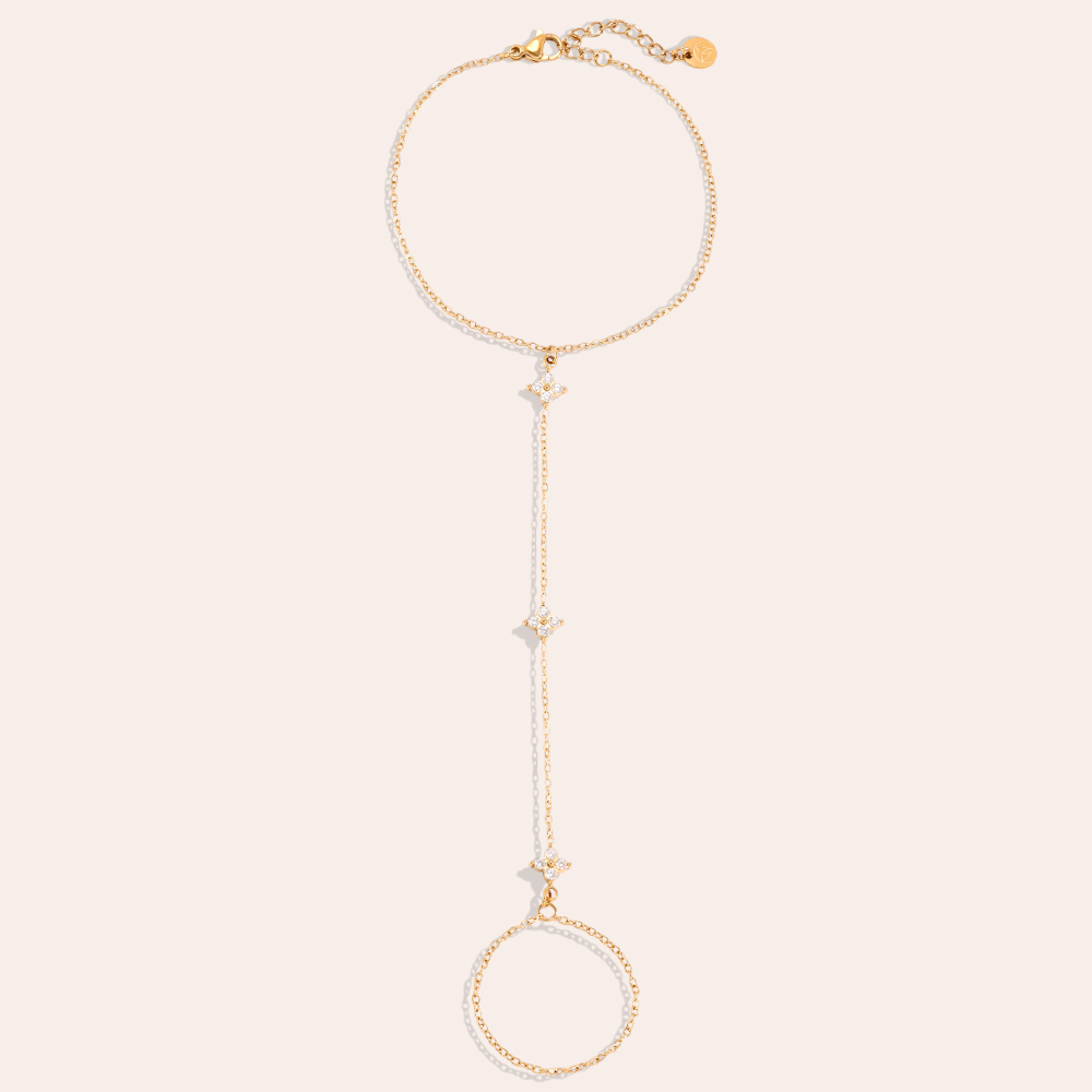 17cm zirconia flower hand chain stainless steel bracelet   