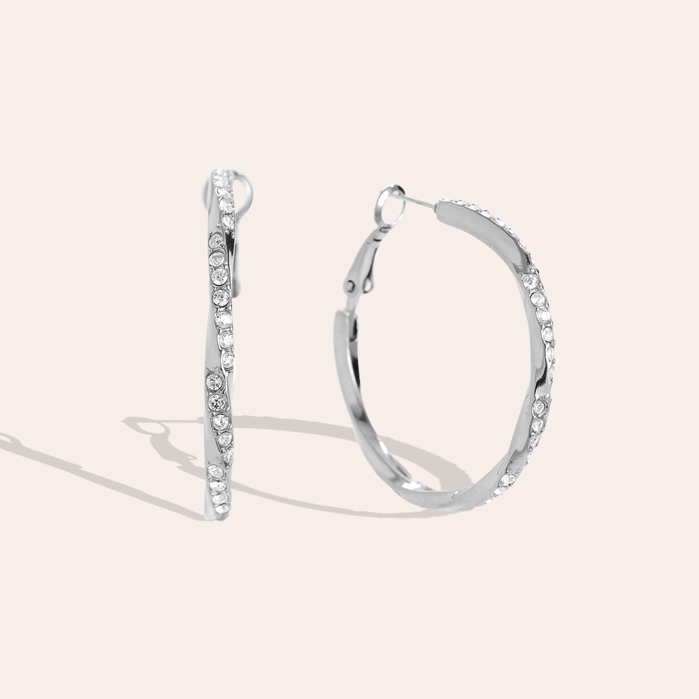 Stainless steel earrings 3.4cm Light Twist Diamond Hoop