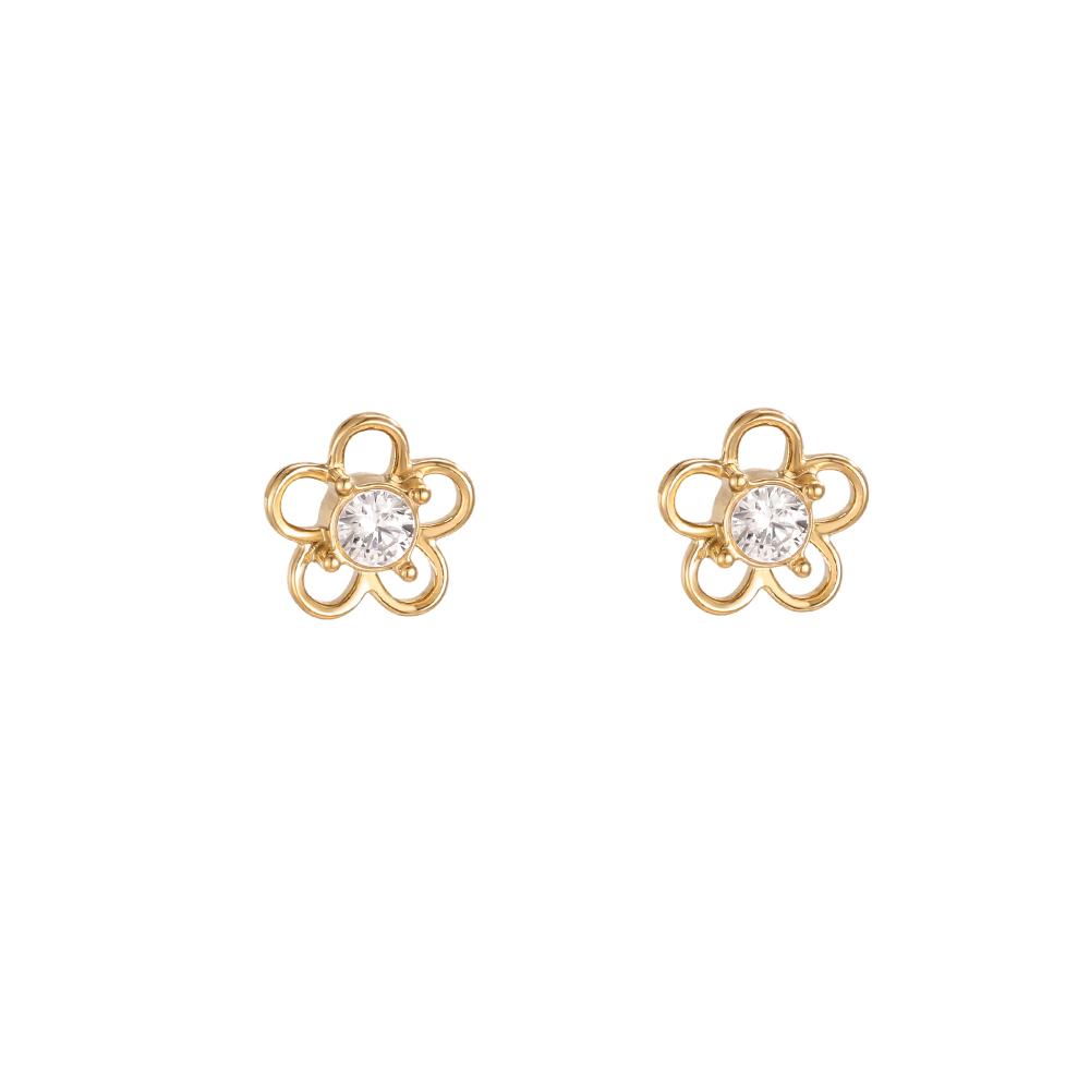 7mm simple small zirconia flower stainless steel earrings   
