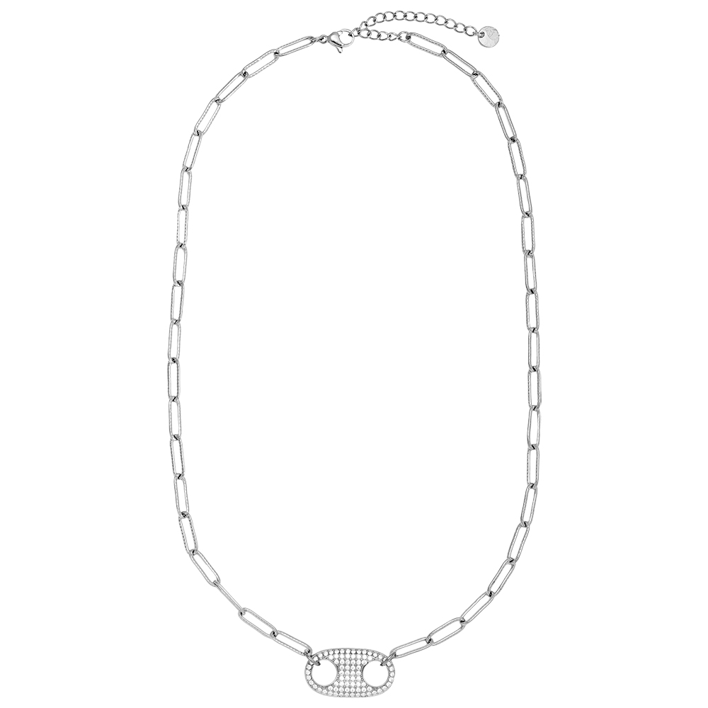 44cm Diamond Pig Nose With Charms Stainless Steel Necklace   