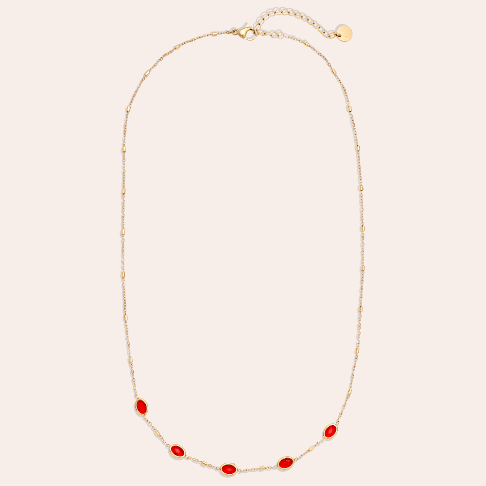 40cm Small Oval Glass Stainless Steel Necklace     