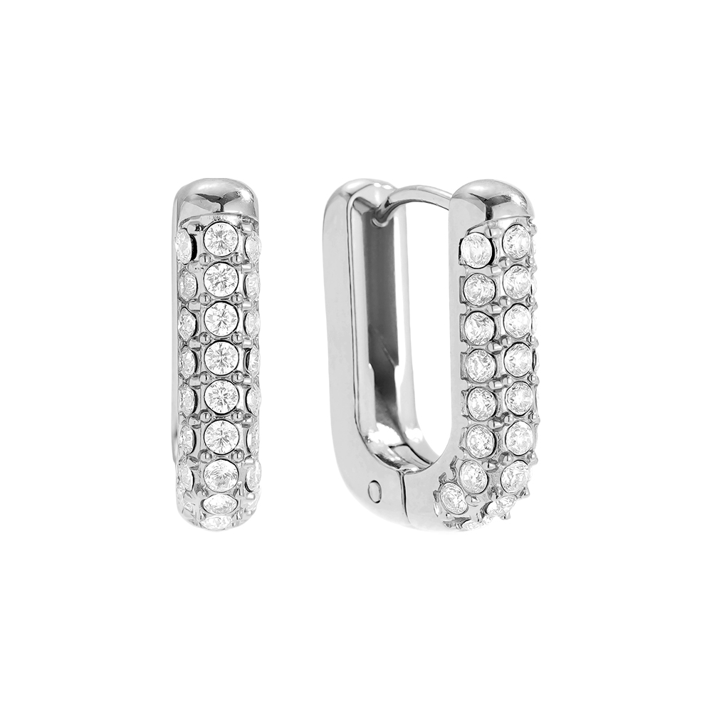 13*17mm Diamond Oval Hoop Stainless Steel Earrings      