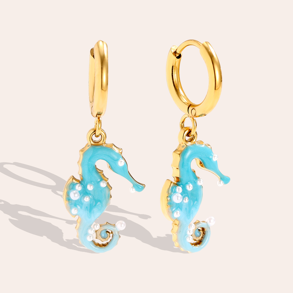 1.2*3cm blue seahorse stainless steel earrings   
