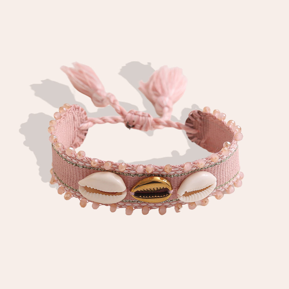 Shell on a polyester bag Stainless steel bracelet