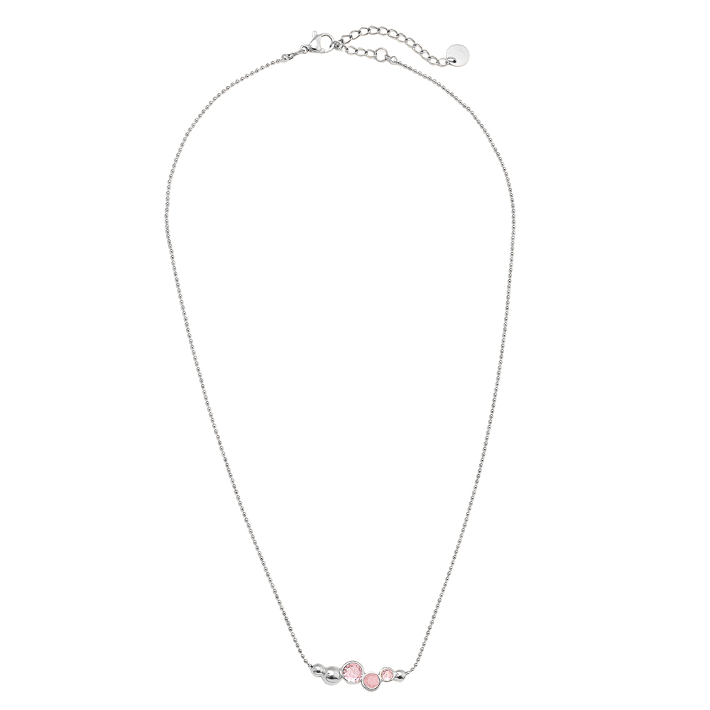 40cm Pink Round Diamond Stainless Steel Necklace     