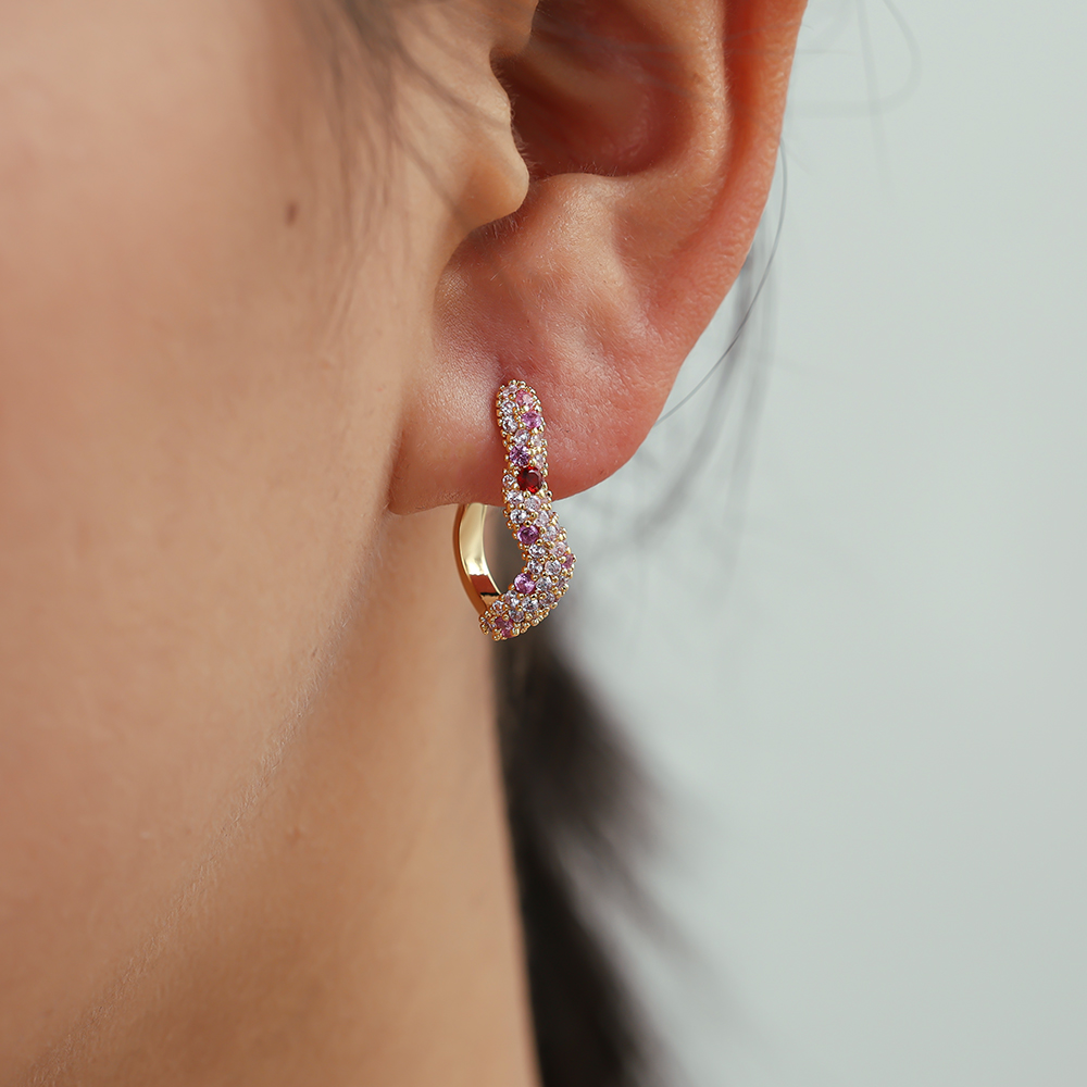 20mm Zirconia Soft Wave Gold-Plated Earrings    