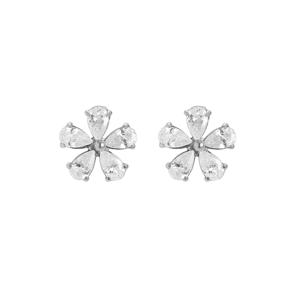 1cm zirconia flower stainless steel earrings      