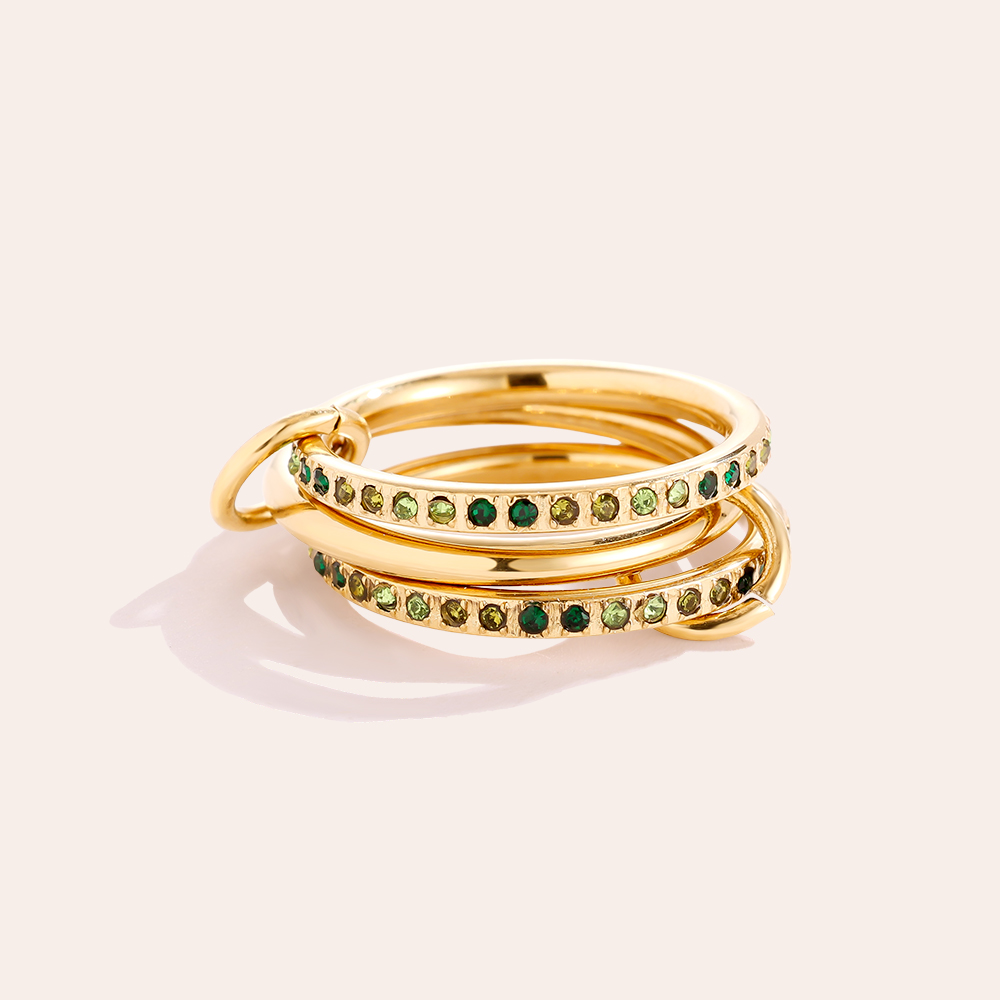 Three Layer Green Colour Gradient Diamond Stainless Steel Ring     Three Layer Green Colour Gradient Diamond Stainless Steel Ring