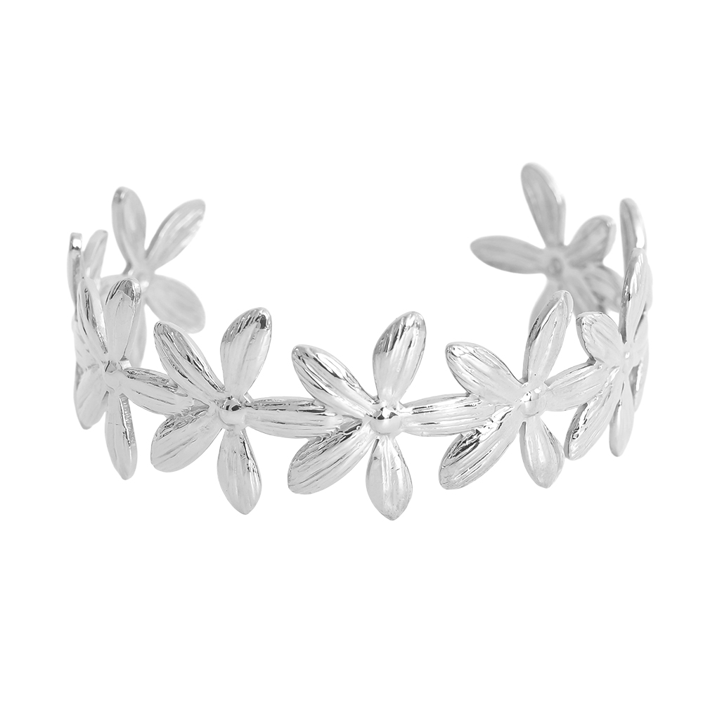Adjustable many flowers stainless steel bangle     