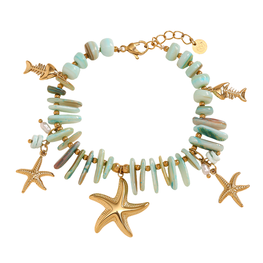 Stainless steel bracelet 17cm starfish and fish