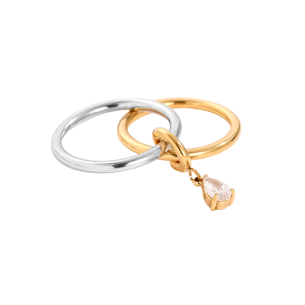 Two Layer Gold And Silver Ring Set With Diamond Stainless Steel Ring    