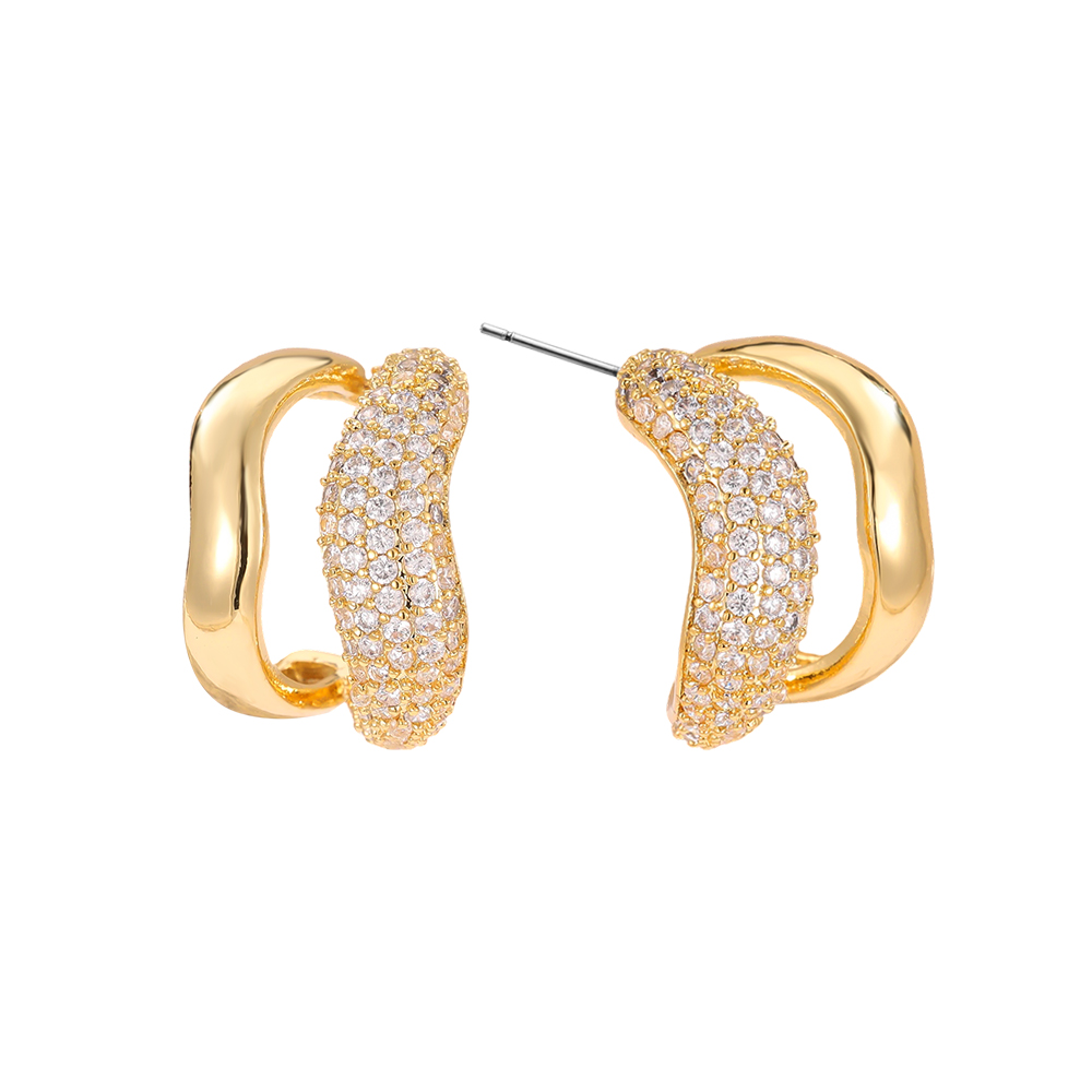 Gold-plated earrings 18mm zirconia two-layer soft wave