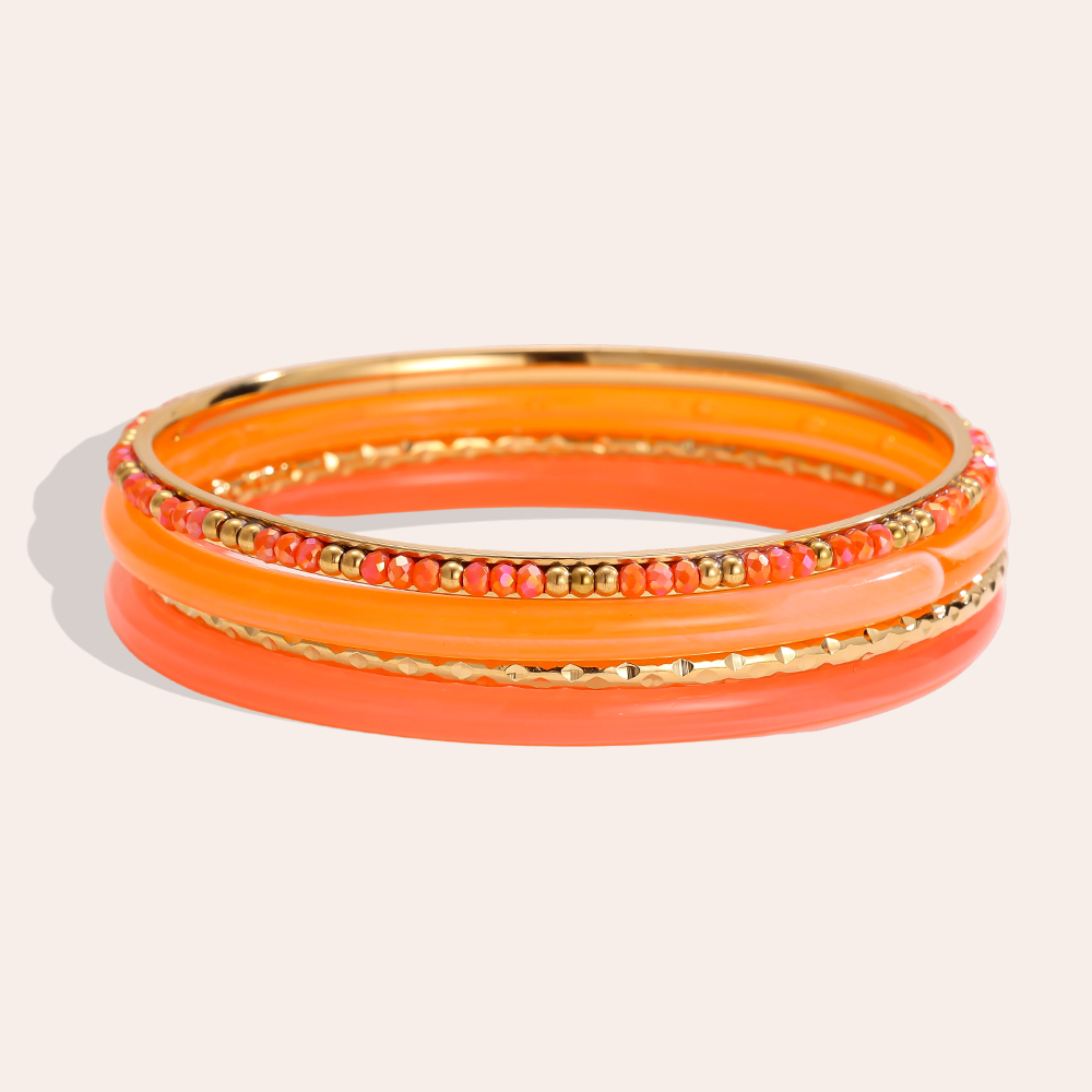 6.5cm wide 4-piece acrylic stainless steel bangle set 