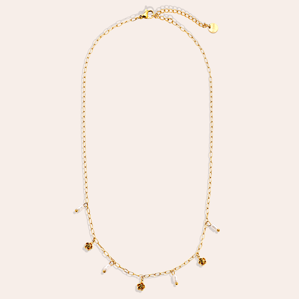 Stainless steel necklace 40cm Mini Flower And Pearl