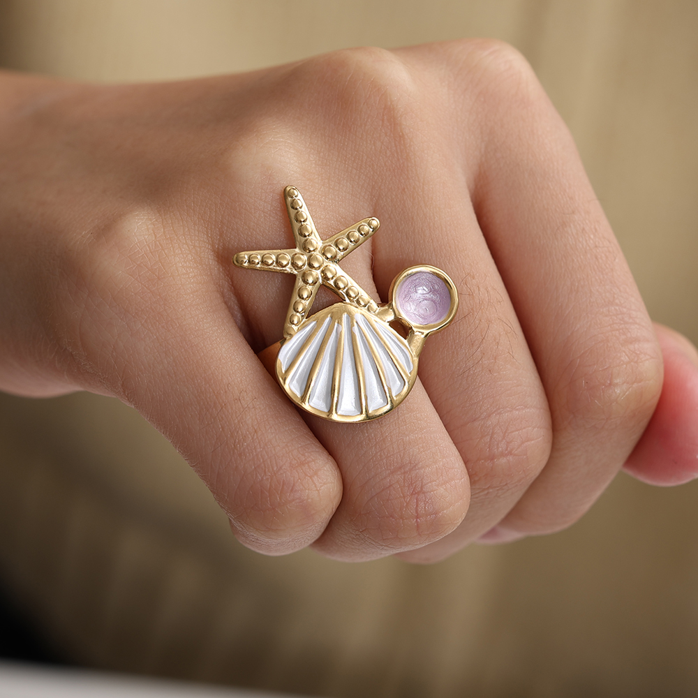 Adjustable marine life stainless steel ring    